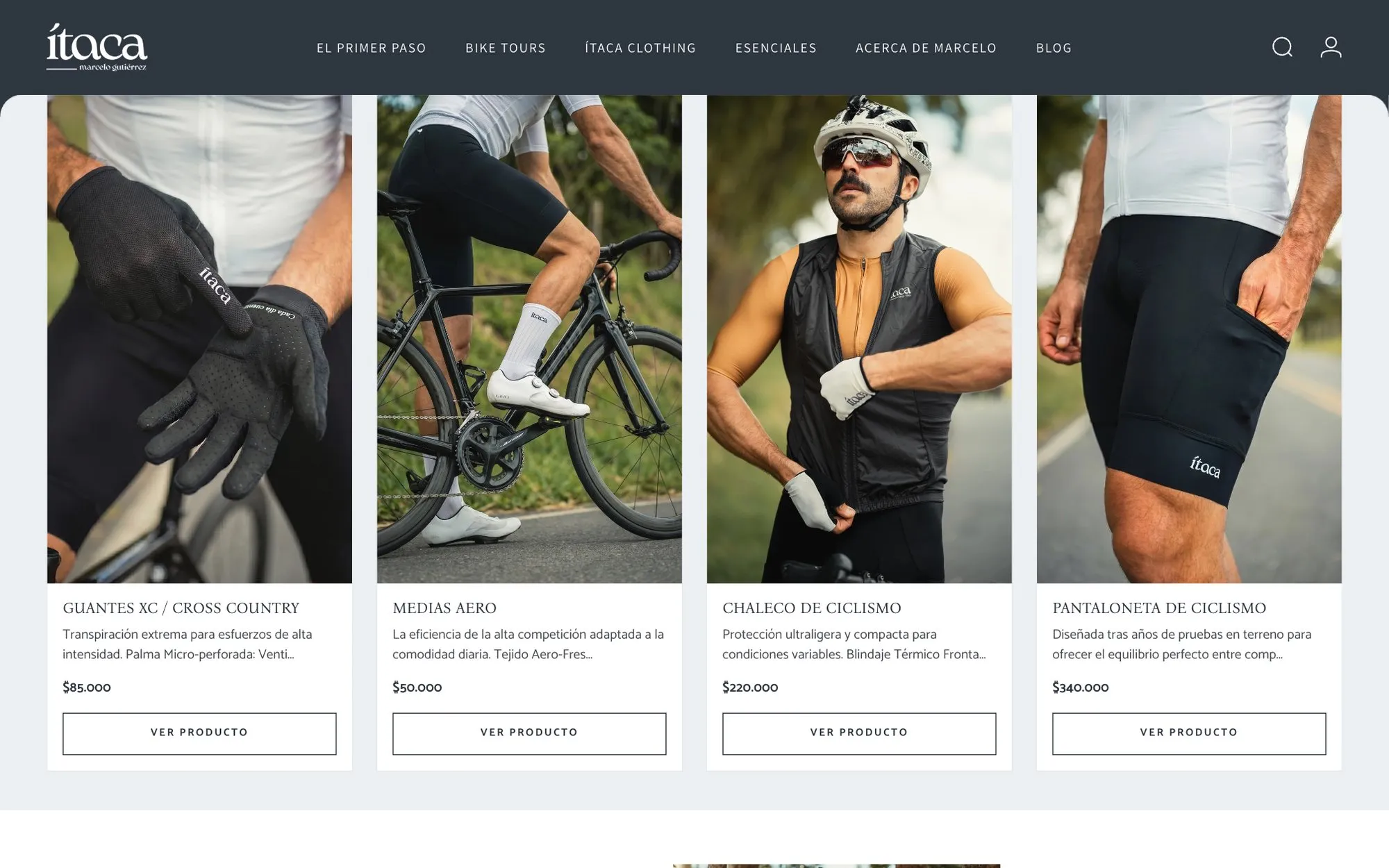 Screenshot of the site for Ítaca Clothing (2)