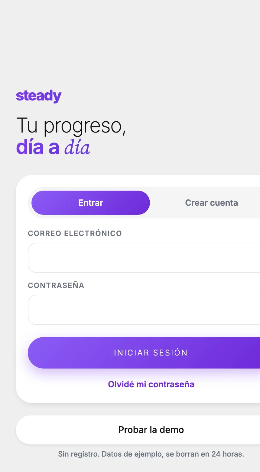 Steady app sign-in screen